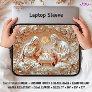 3D Nativity Scene Laptop Sleeve, Holy Family Christian Art, Catholic Christmas Neoprene Case in 7&quot;, 10&quot;, 15&quot;, 17&quot; Sizes