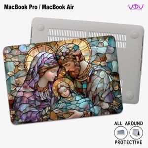 Christian Nativity Scene MacBook Case, Faux Stained Glass Cover for Pro 13/14/16 Inch, Air M1 A2337, A1398/A2141 Air/Pro Protective Case