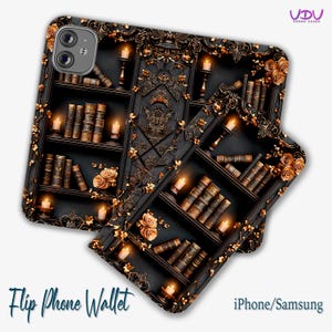 Funda tipo libro con tapa estilo gótico vintage para teléfono, diseño de biblioteca a la luz de las velas doradas para iPhone y Samsung Galaxy, cubierta estética oscura y artística