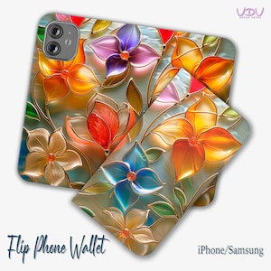 Estuche de vitral con diseño floral para iPhone 12 Pro, 11, 12, 13 Mini, 12 Pro Max, Samsung S20, Galaxy S22, con compartimentos para tarjetas y efectivo.