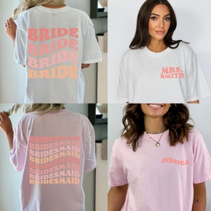 Retro Comfort Colors Custom Bride Shirt, Custom Name Bridesmaid Gift, Groovy Bachelorette, Made of Honor Shirt, Bridal Party Shirts, Hippie