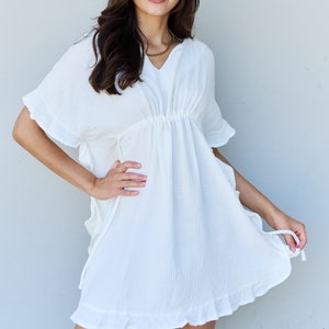 Ninexis Out Of Time Full Size Womens Ruffle Hem Dress with Drawstring Waistband in White