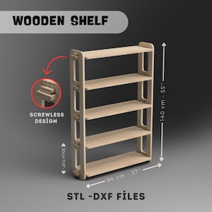 Modern Wooden Shelf, do-it-yourself project - 55inc CNC files - DXF and STL files - digital download