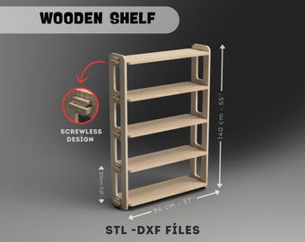 Modern Wooden Shelf, do-it-yourself project - 55inc CNC files - DXF and STL files - digital download