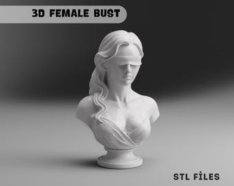 3D Female Bust Sculpture, Blindfolded Woman Decoration (STL Digital Download)