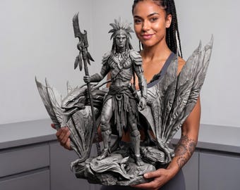 Blue Forest Warrior with Banshee 3D Print File – Detailed Sculpture (Digital Download)