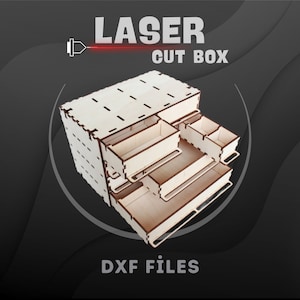 Archivo DXF para caja cortada con láser, diseño de cajón de varias piezas (descarga digital)