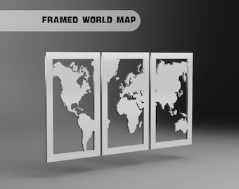 Framed Metal World Map, Laser Cut Wall Decor (Digital File)
