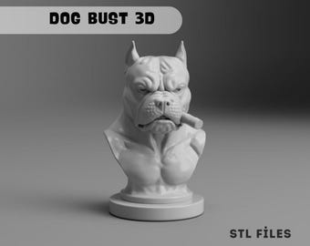 Pitbull Dog Bust 3D Model – Printable Sculpture (STL Digital Download)