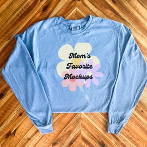 Blue Jean Long Sleeve Gildan Comfort Colors Mockup, Indoor Folded Mockup, Oversized Mockup, 6014 Mockups Comfort Colors, Blue Long Sleeve