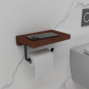 Porta carta igienica con ripiano in legno, porta rotolo di carta igienica da parete, mensola minimalista in stile rustico, organizer per bagno rustico, porta carta igienica