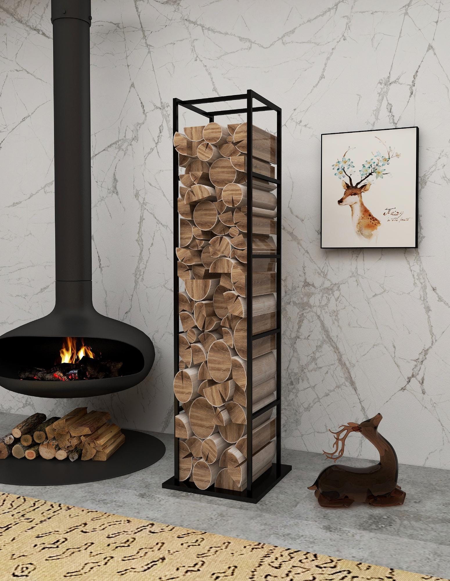 Vertical Firewood Rack Indoor Firewood Vertical Log Storage Rack