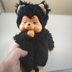 vintage Black Nyamy Doll / Drowsy Kitten Cat / Thumb Sucking Doll / 20 cm tall