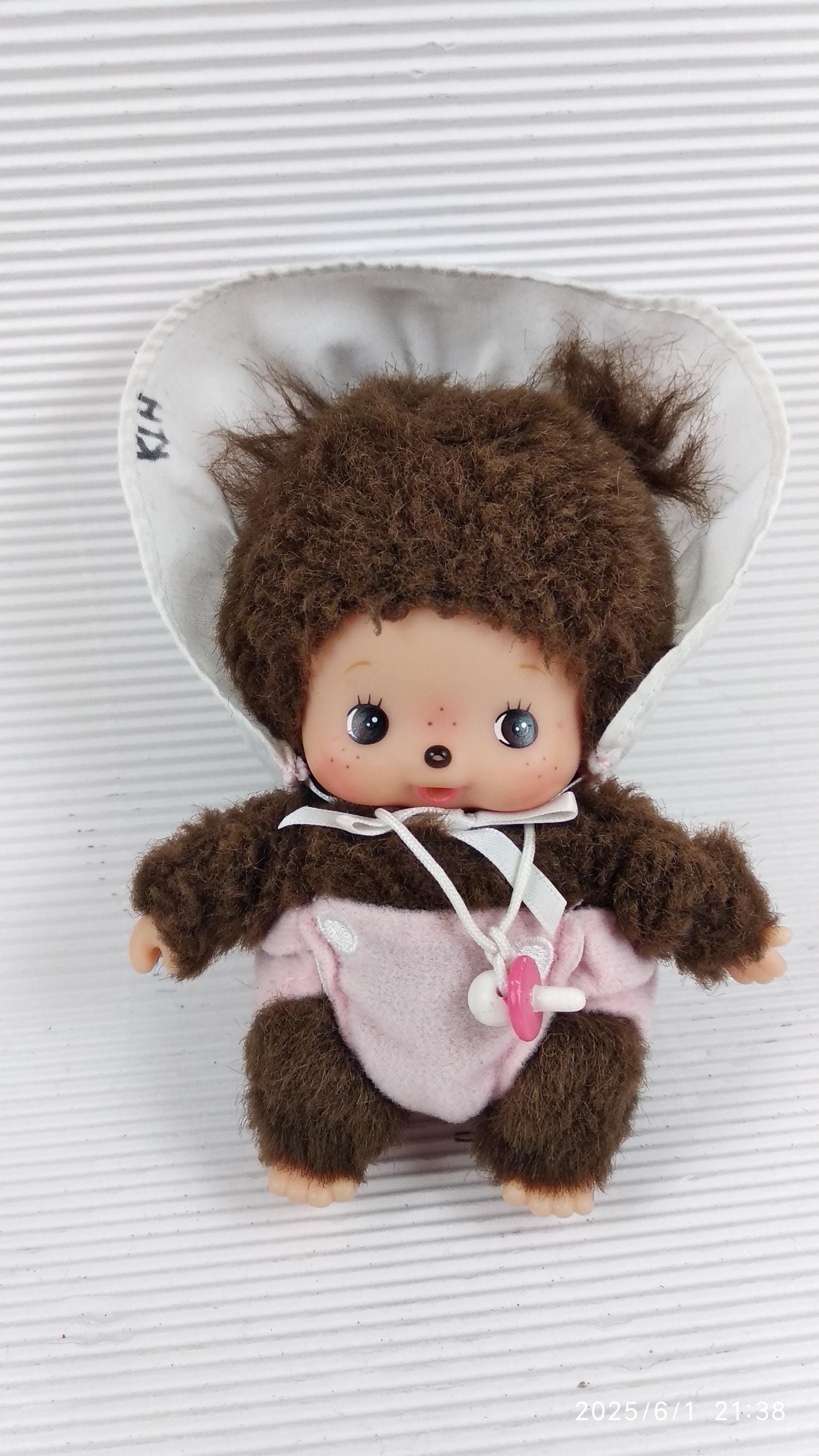 Vintage Sekiguchi Monchhichi Doll: Little Monkey Girl With Bonnet