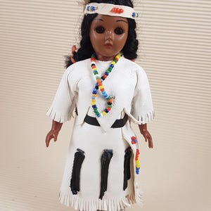 Vintage indian doll with baby collectible folklore doll plastic tribe national costume