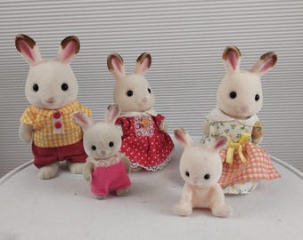 Vintage Calico Critters Hopscotch cioccolato Coniglio Famiglia di 5 Sylvanian Family
