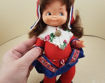 Vintage doll collectible folklore doll antique handpainted traditional national costume north folk sami