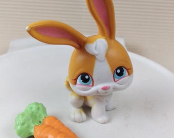 Littlest Pet Shop #75 White & Orange Long-Eared Rabbit Bunny w/ Blue Eyes  LPS