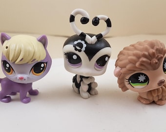 LPS Delilah Barnsley Purple Cat #3961,2250 Lovebug Black & White Purple Dot Eyes ,861 Brown Tan Hedgehog Green Starburst Eyes