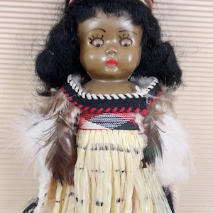 Vintage indian doll with baby collectible folklore doll plastic tribe national costume