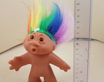 Vintage Dam Troll Doll, rainbow hair,made in China 1986