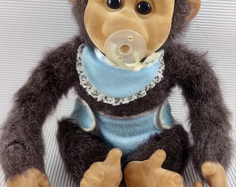 Vintage Hosung Monkey Hand Puppet Plush Flocked Face, Yellow