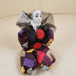 Vintage porcelain mini clown colorful doll