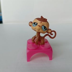 Littlest Pet Shop Brown MONKEY # 485 Geometric blue eyes Authentic