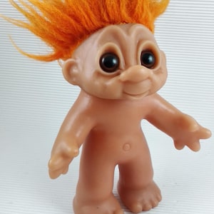 Vintage big Thomas Dam things establishment Troll Doll,orange Hair,naked,made in Denmark 1980s