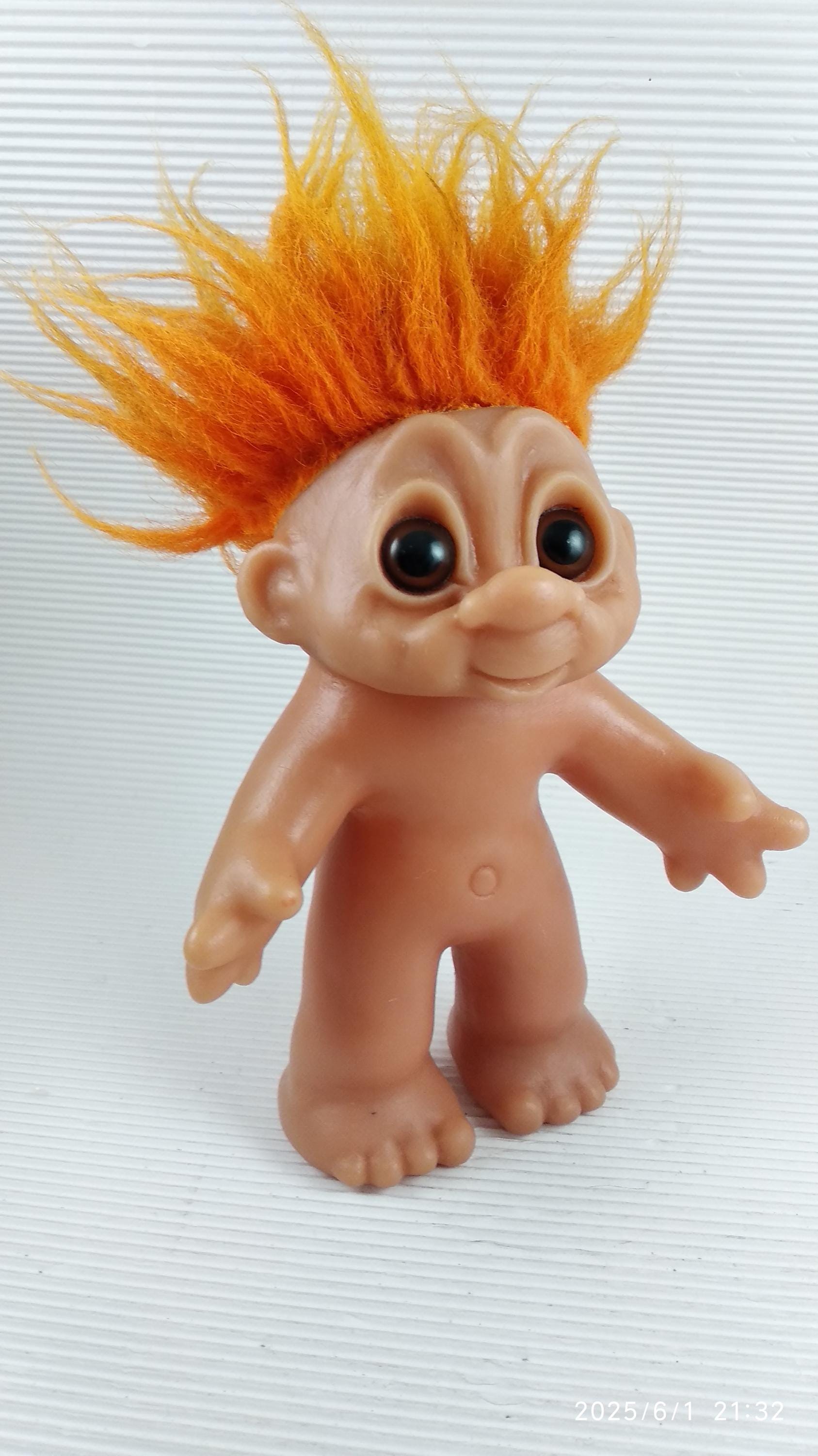 Vintage Thomas Dam Troll Doll, Orange Hair, Made in Denmark 1980s