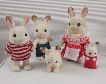 Vintage Calico Critters Hopscotch cioccolato Coniglio Famiglia di 5 Sylvanian Family