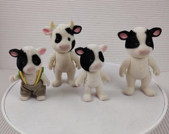 Calico Critters Vintage Buttercup Cow family, Sylvanian Fresian cows