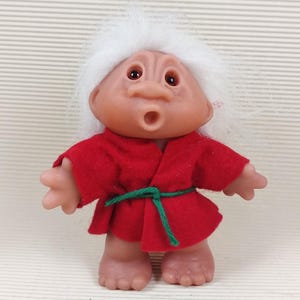Vintage authentic Thomas Dam Troll Doll boy red dressed, white Hair,made in Denmark 1986s,