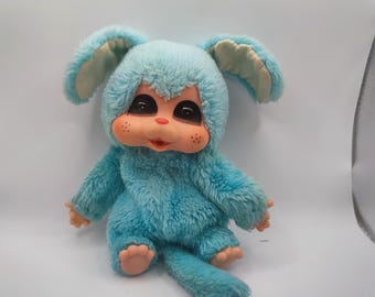70s Monchhichi Sekiguchi Blue Eyes Funny Brown Monkey Plush Toy