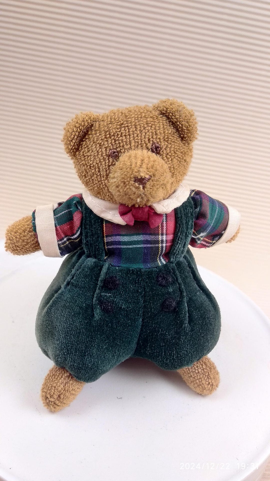 Vintage Russ BERRIE Teddy Bear Terry Cloth Christmas Look 10cm or