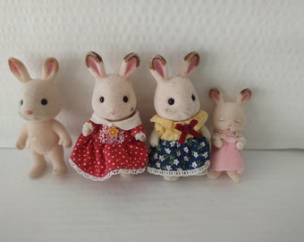 Vintage Calico Critters Hopscotch cioccolato Coniglio Famiglia di 4 Sylvanian Family