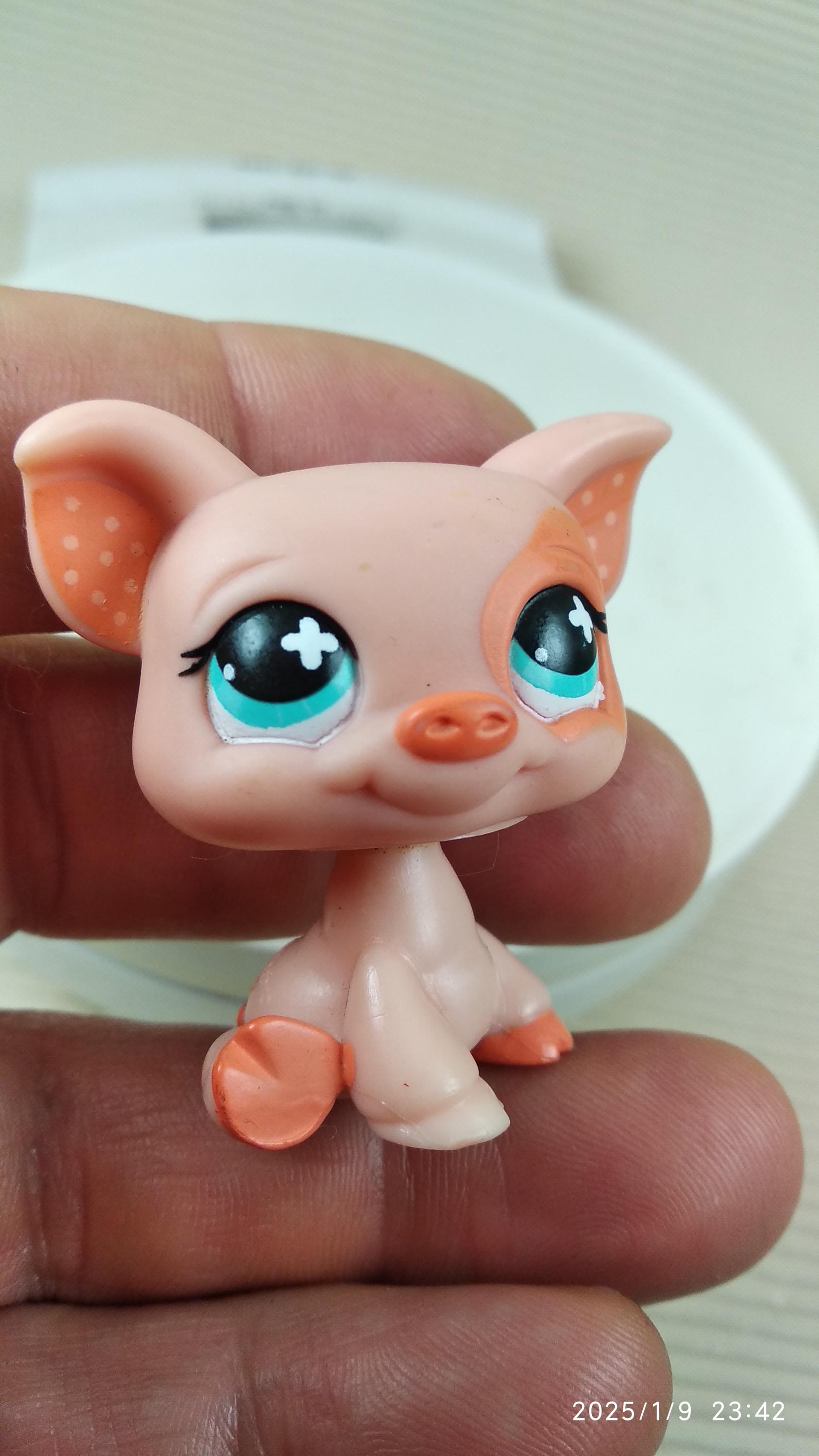 LITTLEST PETSHOP PET SHOP LPS #259 HASBRO PIG COCHON SAUMON GRIS YEUX MARRON