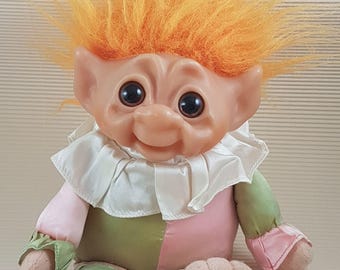 Bambola Troll Thomas Dam autentica d'epoca, corpo in tessuto da clown