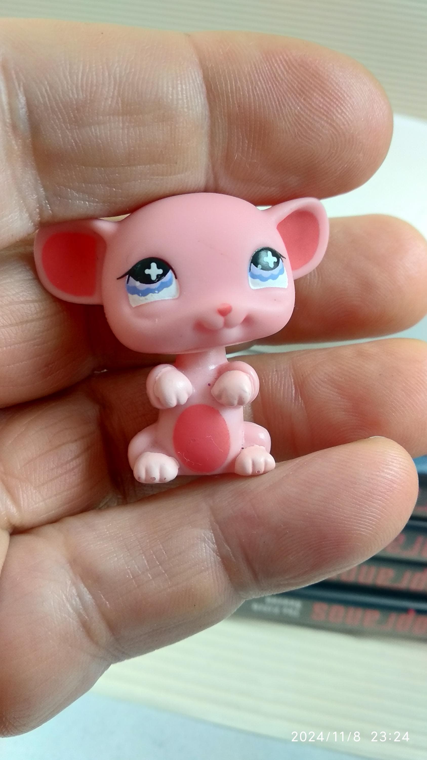 Littlest Pet Shop Mouse #632 Pink Standing Mouse Purple Cross Eyes