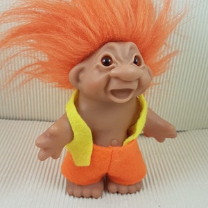 Vintage Thomas Dam Troll Doll,orange Hair,original dressed,made in Denmark