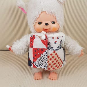 Monchhichi Friend Fluffy Cham Plush Doll Size S Overalls Chams Sekiguchi RARE