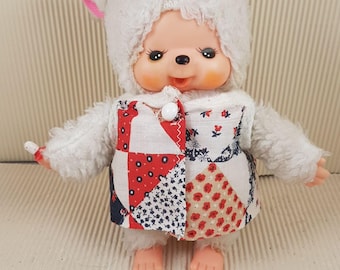 Monchhichi Friend Fluffy Cham Plush Doll Size S Overalls Chams Sekiguchi RARE