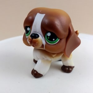 LPS Littlest Pet Shop St Bernard Brown And White green Dot Eyes Hasbro