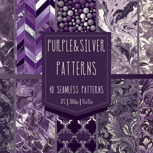 Purple & Silver Patterns, Digital Patterns, Seamless Purple Silver Pattern, Print Pattern, Instant Download Pattern, Print Seamless Pattern