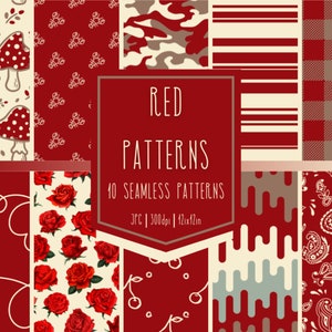 Patrones rojos, Patrones digitales, Patrón rojo sin costuras, Patrón de impresión, Patrón de descarga instantánea, Patrón sin costuras para impresión, 300 ppp, 12 x 12