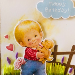 Leuke verjaardagskaart voor jongens/babyjongensverjaardag/puppyliefhebberskaart/3D handgemaakte verjaardagsgroeten/kaart voor kinderen/dierenkaart/jongen met puppy