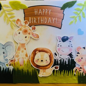 Niedliche Tier Geburtstagskarte/Safari-Themen/Geburtstagsgrüße/Karten für Kinder/handgemachte 3D Karte/Einzigartiges Design/Kindergeburtstagskarte/ Kartenset