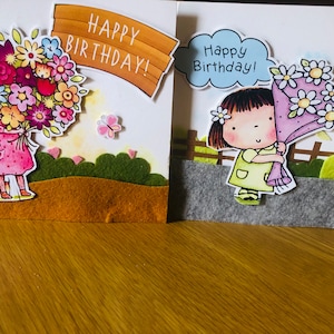 Handgemaakte 3D verjaardagskaarten/wenskaarten voor kinderen/leuke grappige poppenkaarten voor meisjes/handgeschreven berichten/verjaardagswensen voor kinderen/cartoon