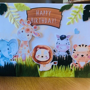 Cute Animal Birthday Cards for Kids/Safari-themed/Colorful Birthday Greetings/Cards for Kids/Handmade 3D Card/Unique Design for Little ones