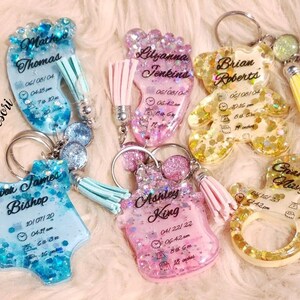 Custom Baby Feet Keychain Personalized Birth Announcement Footprint ...